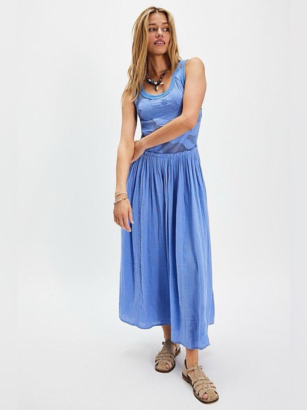 Free people pearl blue floral maxi dress cotton gauze